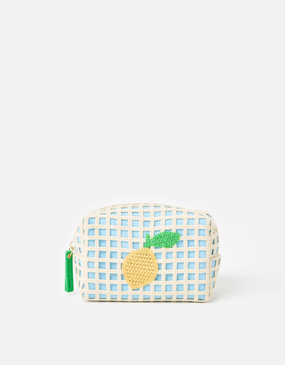 Lemon Crochet Blue Makeup Bag